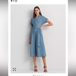 Ralph Lauren Black Label Blue Polka Dot Wrap Dress Size 8